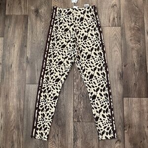 Adidas Animal Print 3-stripes Cotton Blend Leggings Women's Size S Brown Tan
